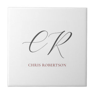 Calligraphy Monogram Name Black White Custom Gift Tile