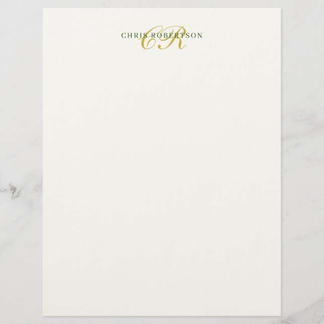 Calligraphy Monogram Name Gold Black White Color Letterhead (Front)