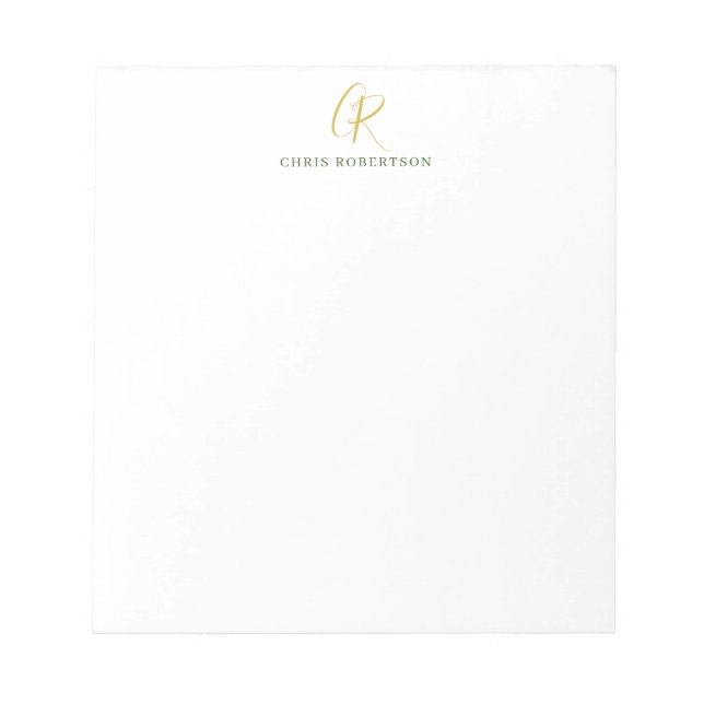 Calligraphy Monogram Name Gold Black White Color Notepad (Front)