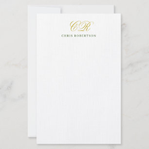 Calligraphy Monogram Name Gold Black White Color Stationery