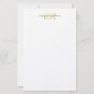 Calligraphy Monogram Name Gold Black White Color Stationery