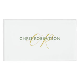 Calligraphy Monogram Name Gold Black White Custom Name Tag