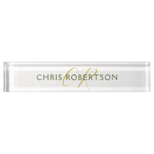 Calligraphy Monogram Name Gold Black White Custom Nameplate