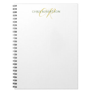 Calligraphy Monogram Name Gold Black White Custom Notebook
