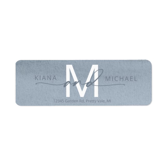 Calligraphy Monogram Wedding Dusty Blue ID771 (Front)