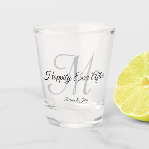 Calligraphy Monogrammed Happily Ever After Party Shot Glass