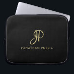 Calligraphy Monogrammed Template Faux Gold & Black Laptop Sleeve<br><div class="desc">Create Your Own Custom Modern Elegant Faux Gold Calligraphy Monogram Template Black Electronics Bag / Tablet & Laptop Cases / Neoprene Laptop Sleeve 10 inch.</div>