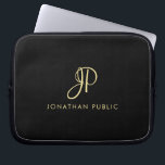 Calligraphy Monogrammed Template Faux Gold & Black Laptop Sleeve<br><div class="desc">Create Your Own Custom Modern Elegant Faux Gold Calligraphy Monogram Template Black Electronics Bag / Tablet & Laptop Cases / Neoprene Laptop Sleeve 10 inch.</div>