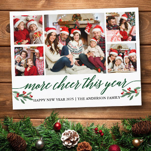 Calligraphy More Cheer This Year 5 Photo Green Postcard