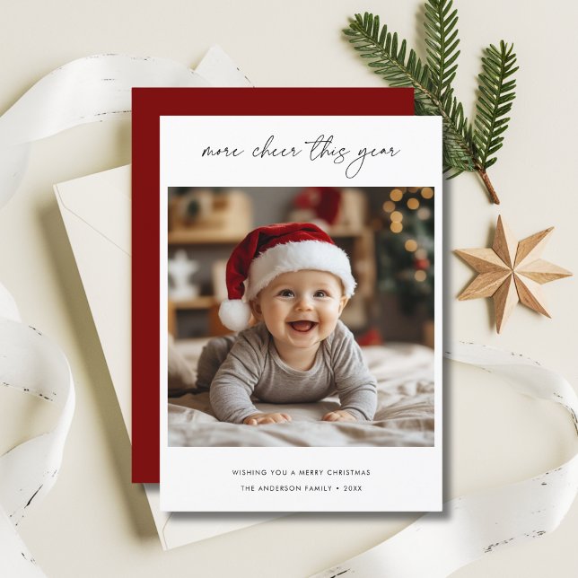 Calligraphy More Cheer this Year Christmas Baby Holiday Card (Creator Uploaded)