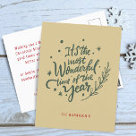 Calligraphy Most Wonderful Time Christmas Holiday Postcard<br><div class="desc">"It's the Most Wonderful time of the year" This hand lettering style typography on gold yellow postcard are both modern and rustic. Send your special holiday well wishes with this personalized Christmas postcard.</div>