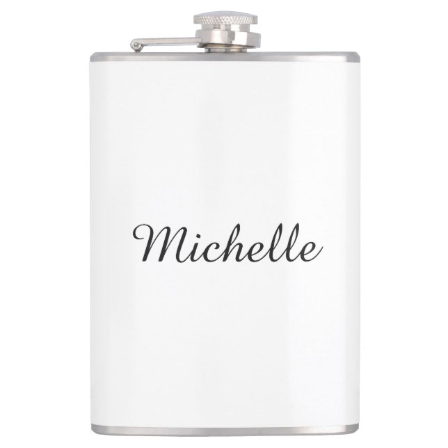 Calligraphy Name Creative Trendy White  Hip Flask (Front)