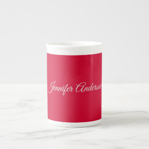 Calligraphy Name Elegant Cherry Red Personalized Bone China Mug