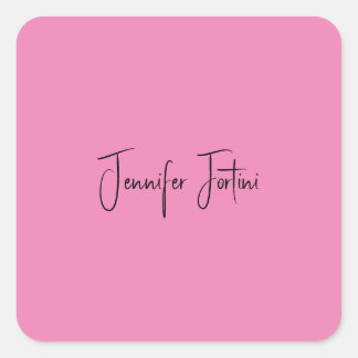 Calligraphy Name Elegant Pink Plain Simple Square Sticker