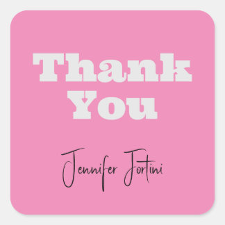 Calligraphy Name Elegant Pink Plain Thank You Square Sticker