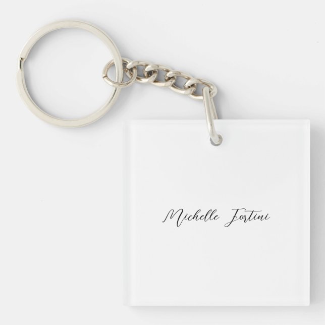 Calligraphy Name Elegant Plain Minimalist  Keychain (Front)
