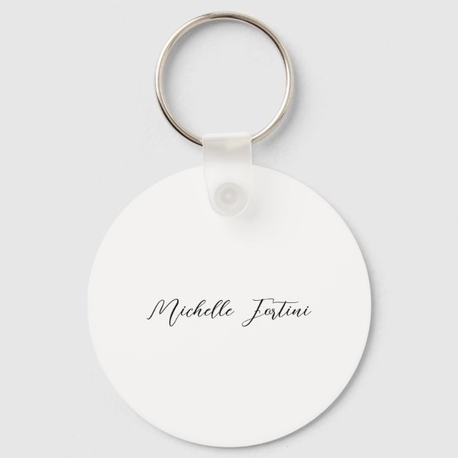 Calligraphy Name Elegant Plain Minimalist  Keychain (Front)