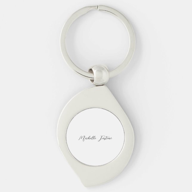 Calligraphy Name Elegant Plain Minimalist  Keychain (Front)