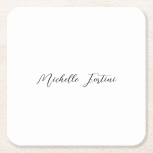 Calligraphy Name Elegant Plain Minimalist Square Paper Coaster