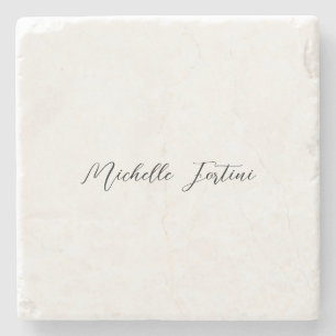 Calligraphy Name Elegant Plain Minimalist Stone Coaster