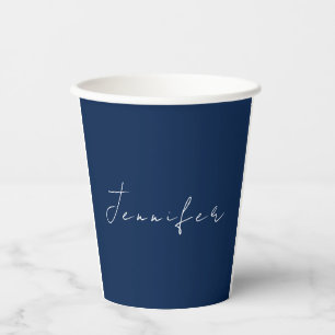 Calligraphy name professional plain dark blue paper cups