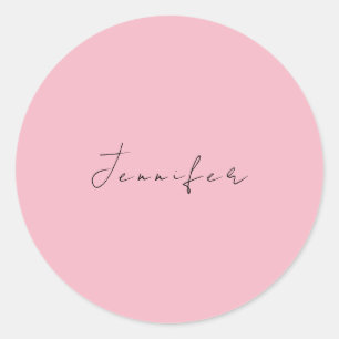 Calligraphy name professional plain pink feminine classic round sticker