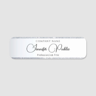 Calligraphy Name Tag Elegant Script Silver Glitter