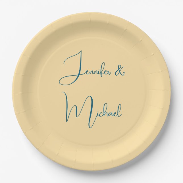 Calligraphy Names Elegant Plain Simple Beige Colou Paper Plate (Front)