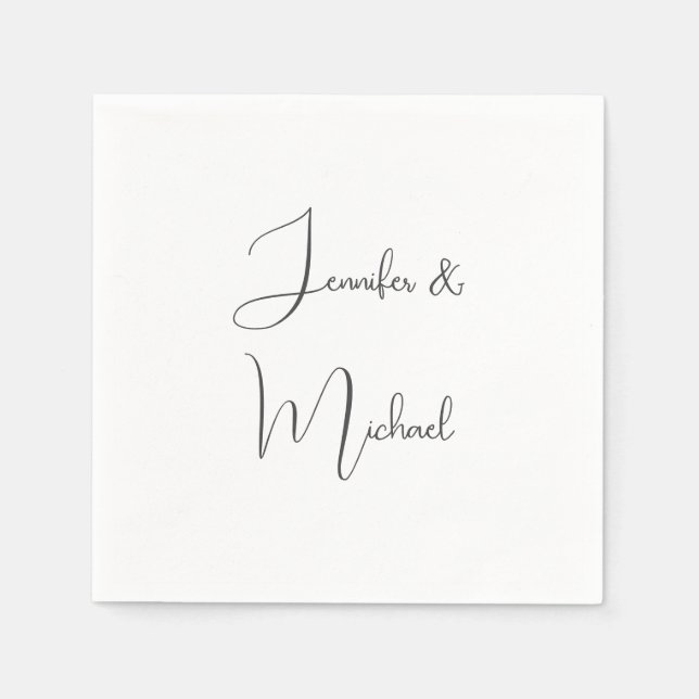 Calligraphy Names Elegant Plain Simple Grey White Napkin (Front)