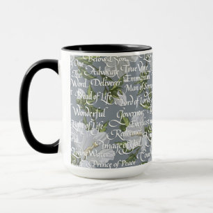 Calligraphy Names of Christ Gray & Black Mug