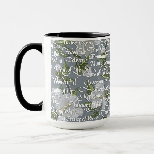 Calligraphy Names of Christ || Gray & Black Mug (Left)