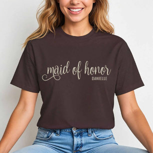 Calligraphy Natural on Espresso Maid of Honour T-Shirt