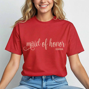 Calligraphy Natural on Red Maid of Honour T-Shirt