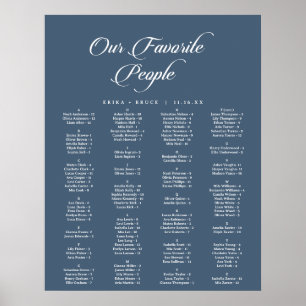 Calligraphy Navy Blue Printable Seating Chart