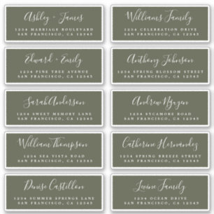 Calligraphy Olive Green Guest Address Labels