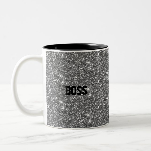 Calligraphy on glittering grey Two-Tone coffee mug (Left)