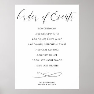 Calligraphy Order of Events Wedding Timeline Poster