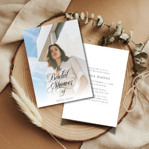 Calligraphy Overlay Photo Cheap Bridal Shower Invitation