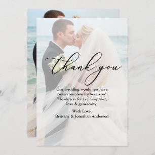 Calligraphy Overlay Wedding Photo Thank You Card
