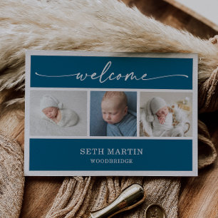 Calligraphy Photo Collage Baby Announcement Card
