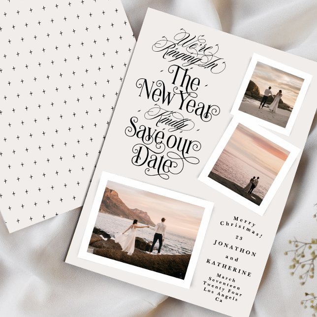 calligraphy photo collage new year merry christmas holiday card (Creator Uploaded)