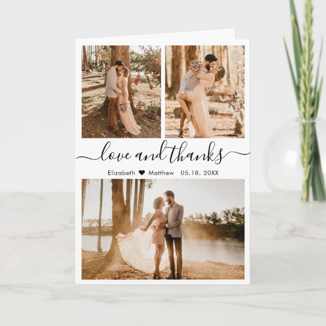 Calligraphy Photo Collage Wedding Thank You  Card (Front)