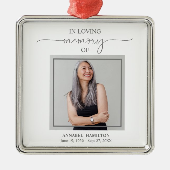 Calligraphy Photo Memorial Remembrance Metal Ornament (Front)
