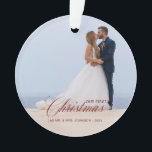 Calligraphy Photo Our First Christmas Ornament<br><div class="desc">This calligraphy photo our first Christmas ornament is perfect for a simple religious holiday celebration. The design features an elegant font to embellish your event.</div>