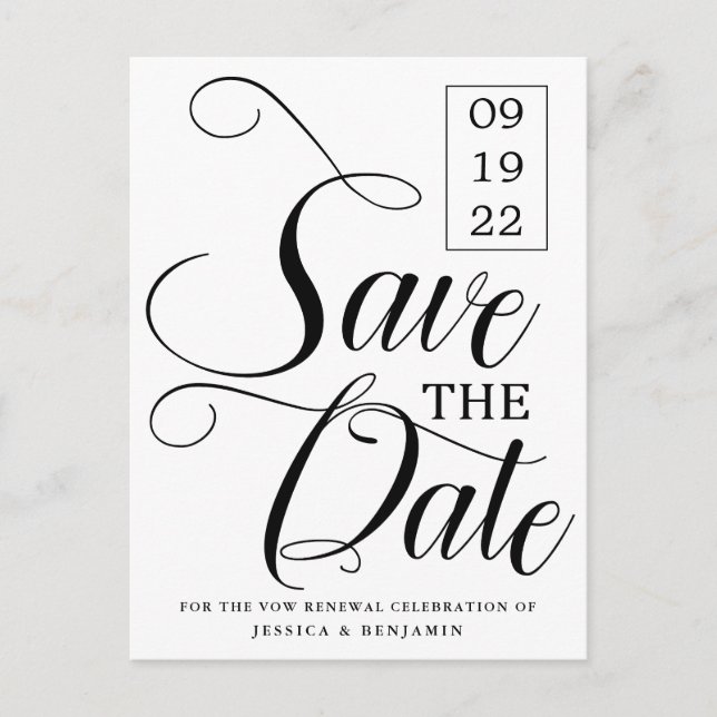 Calligraphy Photo Vow Renewal Save The Date Announcement Postcard (Front)