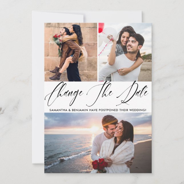 Calligraphy Photo Wedding Change The Date Save The Date (Front)