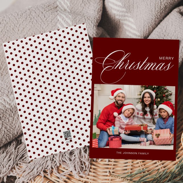 Calligraphy Photo White Merry Christmas  Holiday Card (Creator Uploaded)