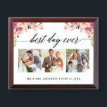 Calligraphy Pink Best Day Ever Wedding Plaque<br><div class="desc">Calligraphy 3 Photo Best Day Ever,  Watercolor Pink Blush Floral,  Wedding Plaque</div>