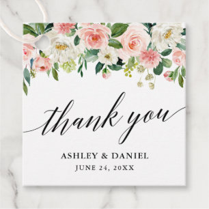 Calligraphy Pink White Floral Wedding Thank You Favour Tags