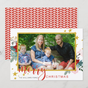 Calligraphy Poinsettia Photo Christmas Card